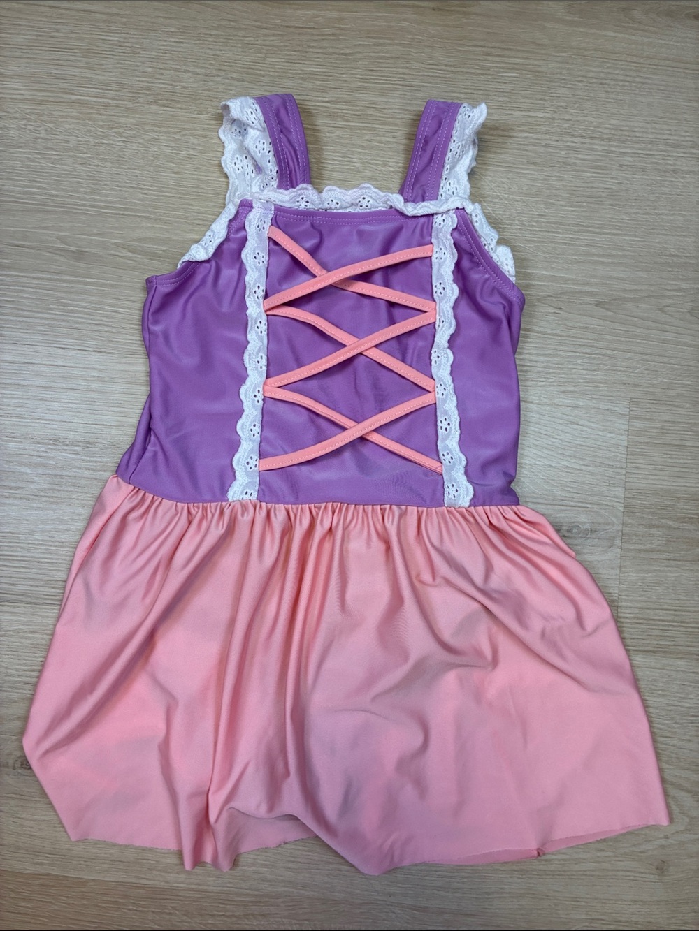 Princess Rapunze Purple and Peach Lace-Up Fairy One Piece Swimsuit